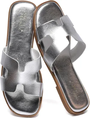 Womens Microfiber Leather Comfort Foam Rhinestone Glitter Sparkly Dress Flip demonstrate text Flop Sandals Summer Cute Flat Slides NianEr 