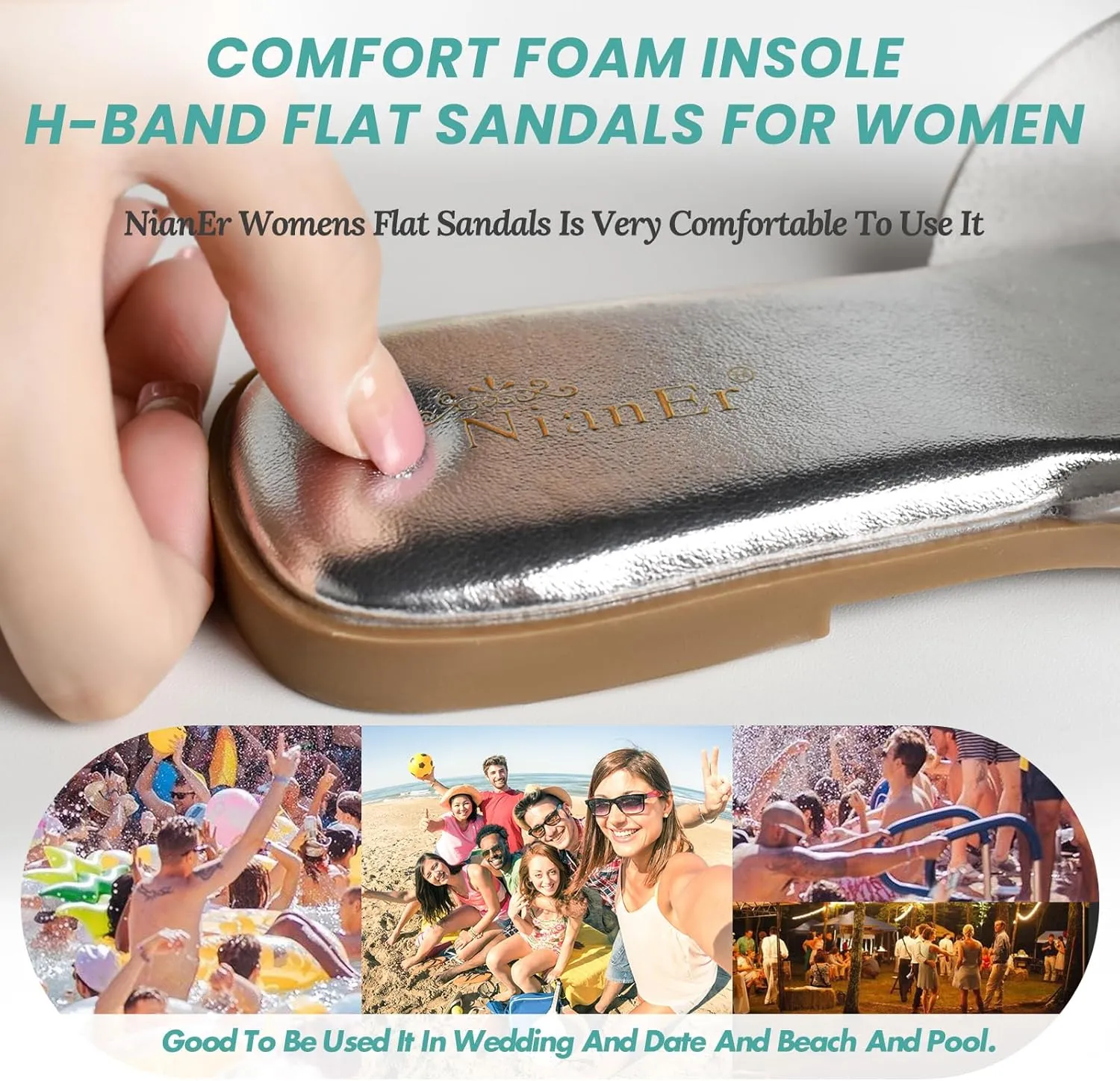 Womens Microfiber Leather Comfort Foam Rhinestone Glitter Sparkly Dress Flip demonstrate text Flop Sandals Summer Cute Flat Slides NianEr 