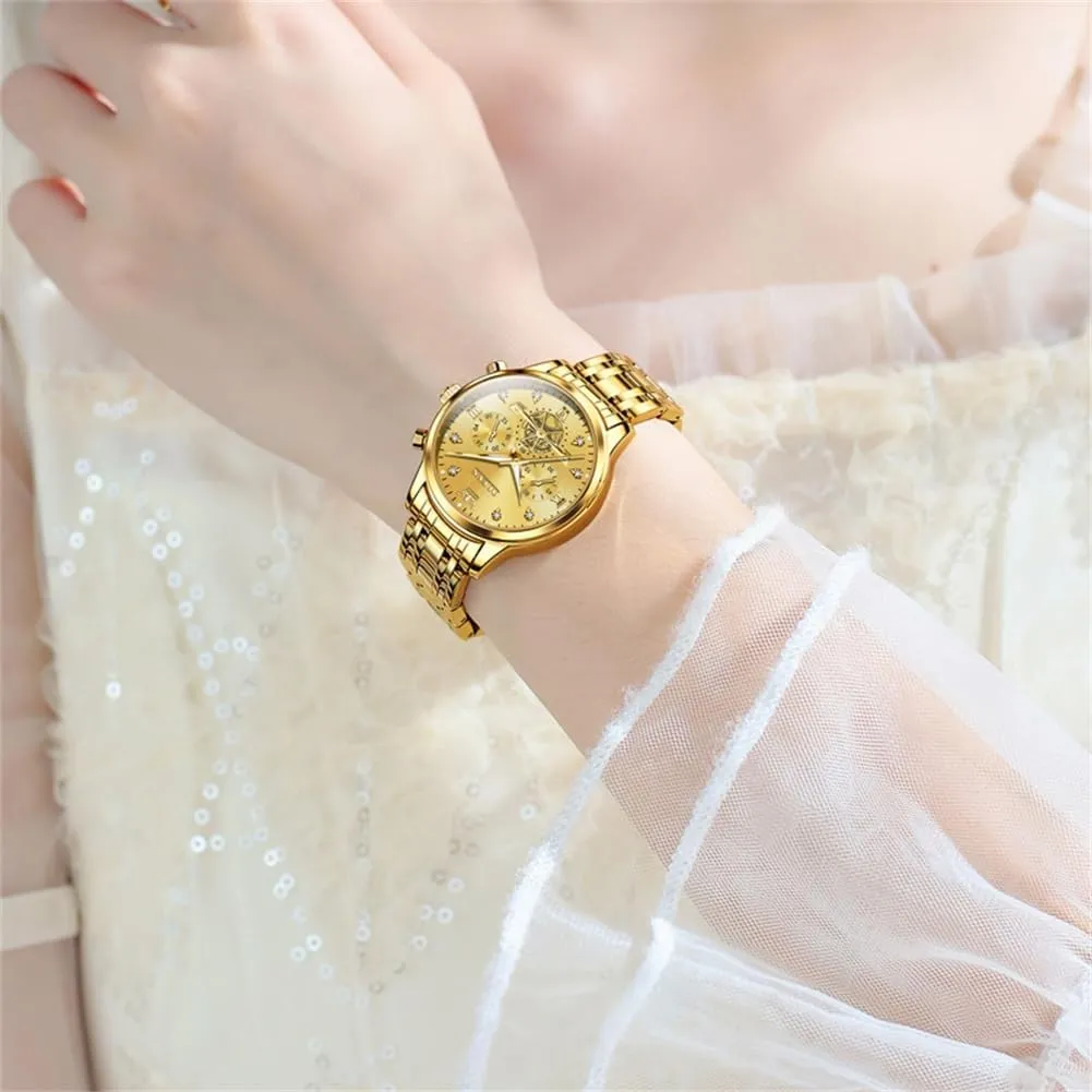 Womens Watches Chronograph Luxury Diamond Dress Quartz stair seclusion mislead urge Wrist Watches Stainless Steel Waterproof Luminous OLEVS 