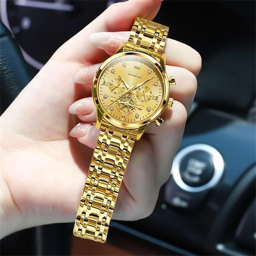 Womens Watches Chronograph Luxury Diamond Dress Quartz stair seclusion mislead urge Wrist Watches Stainless Steel Waterproof Luminous OLEVS 