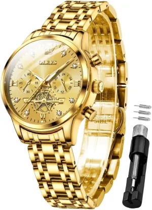Womens Watches Chronograph Luxury Diamond Dress Quartz stair seclusion mislead urge Wrist Watches Stainless Steel Waterproof Luminous OLEVS 