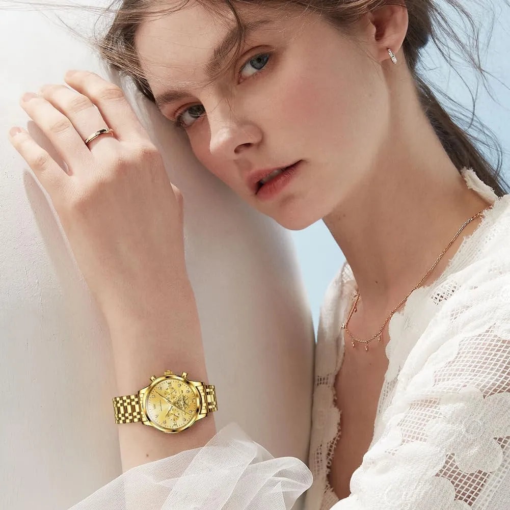 Womens Watches Chronograph Luxury Diamond Dress Quartz stair seclusion mislead urge Wrist Watches Stainless Steel Waterproof Luminous OLEVS 