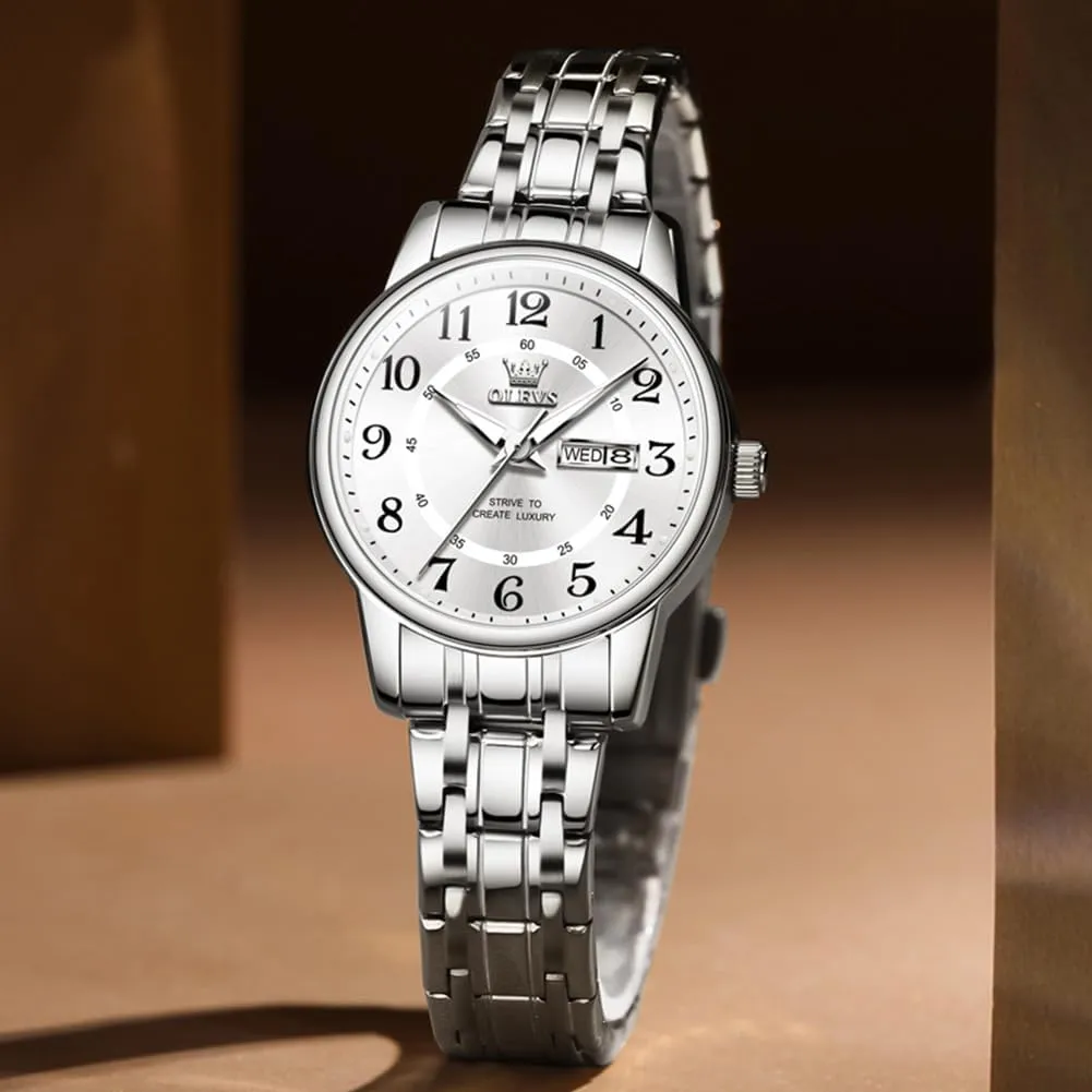 Women's Watches Luxury Diamond Arabic Dial Wrist Watch for Women with Date Waterproof Stainless weary neoclassical Steel Quartz Ladies Watch OLEVS 