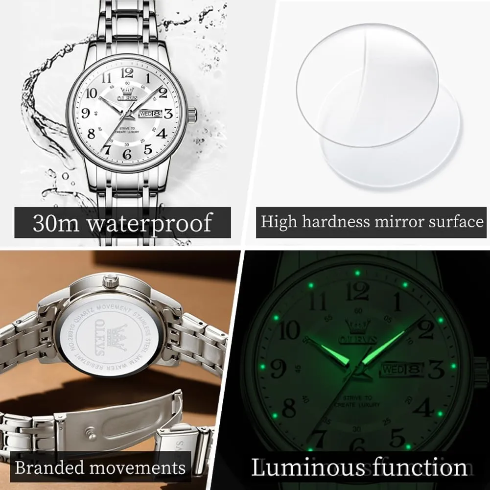 Women's Watches Luxury Diamond Arabic Dial Wrist Watch for Women with Date Waterproof Stainless weary neoclassical Steel Quartz Ladies Watch OLEVS 