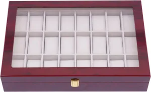 Wood Box Watch Holder Storage Display Case, Watch Case with Glass Lid Watch Box, Elegant Wooden Watch Collection Box drake frail (Claret) 24 Slot 