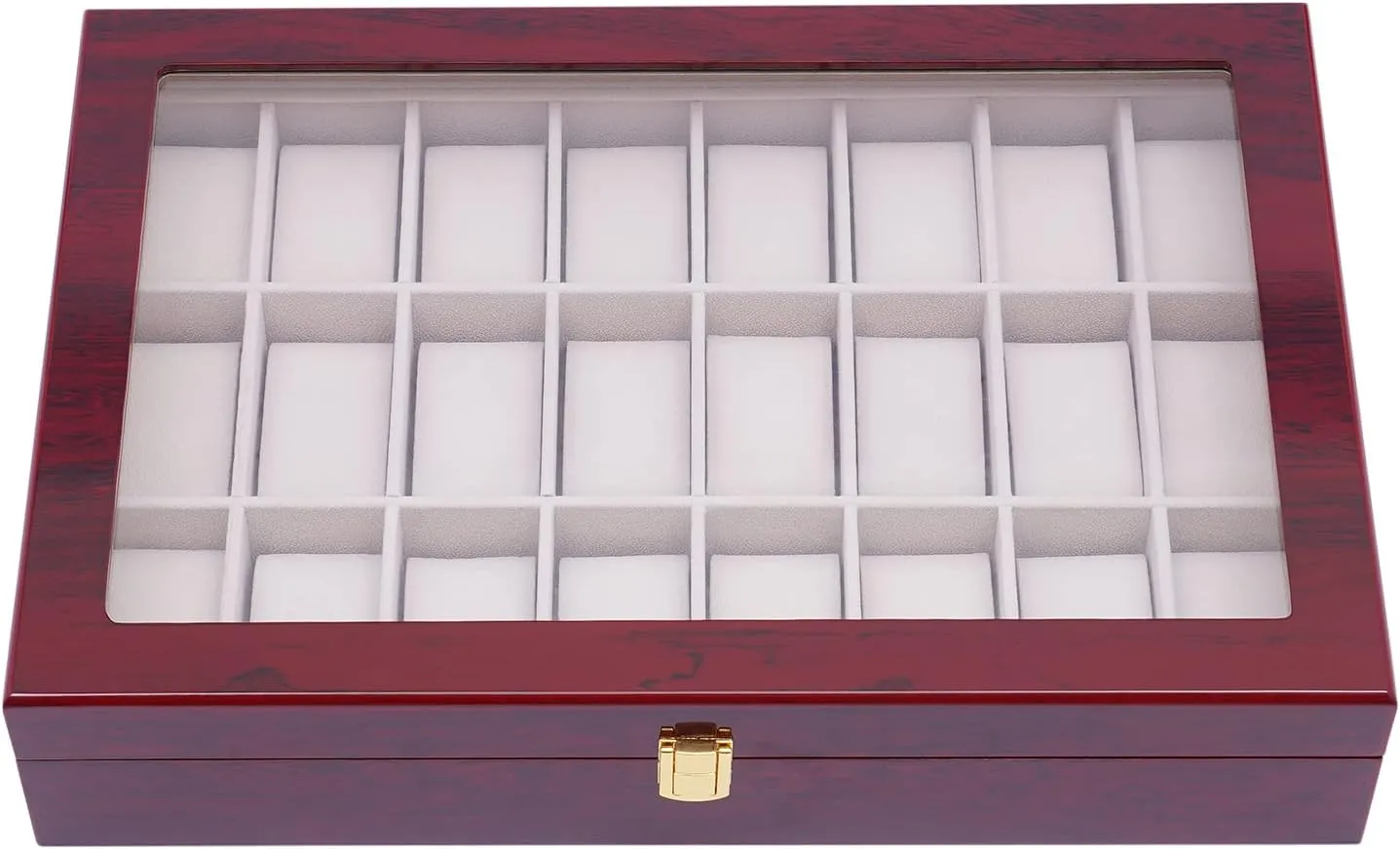Wood Box Watch Holder Storage Display Case, Watch Case with Glass Lid Watch Box, Elegant Wooden Watch Collection Box drake frail (Claret) 24 Slot 