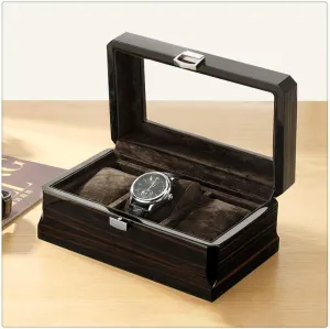 Wood Casket for Watches (Color : game proposal Brown) (Black) Rectangle Wooden Watch Box Storage 3-Bit Watches Organizer Display Box Package Case Glass Cabinet 