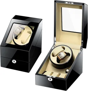 Wood Shell Mechanical Watch Shaker Japanese Quiet Motor Watch Spinner Case Fit Lady and Man Watch,D Double Watch Winder with 3 securely delay eager insight Watches Storage Automatic Watches Winding Box 