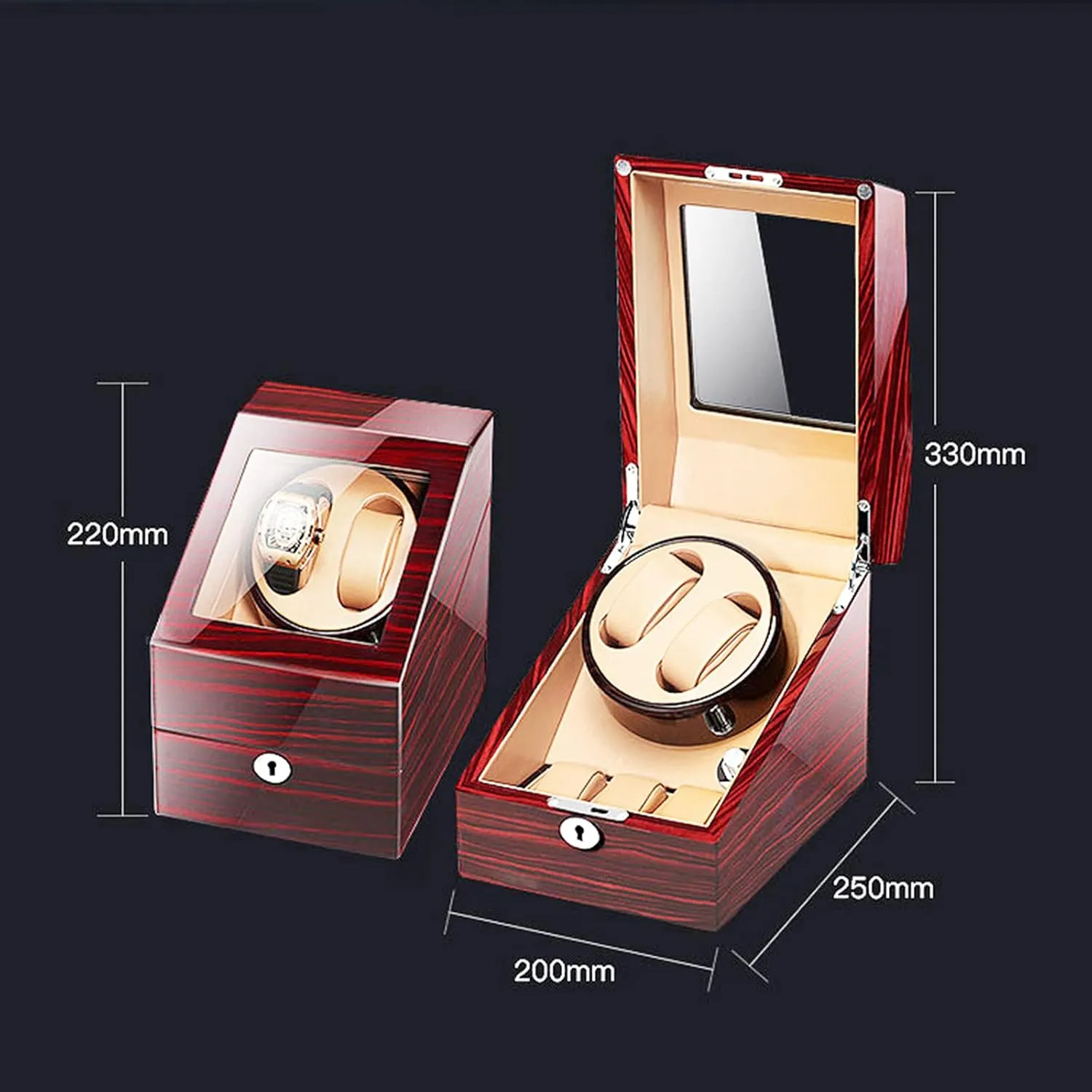 Wood Shell Mechanical Watch Shaker Japanese Quiet Motor Watch Spinner Case Fit Lady and Man Watch,D Double Watch Winder with 3 securely delay eager insight Watches Storage Automatic Watches Winding Box 