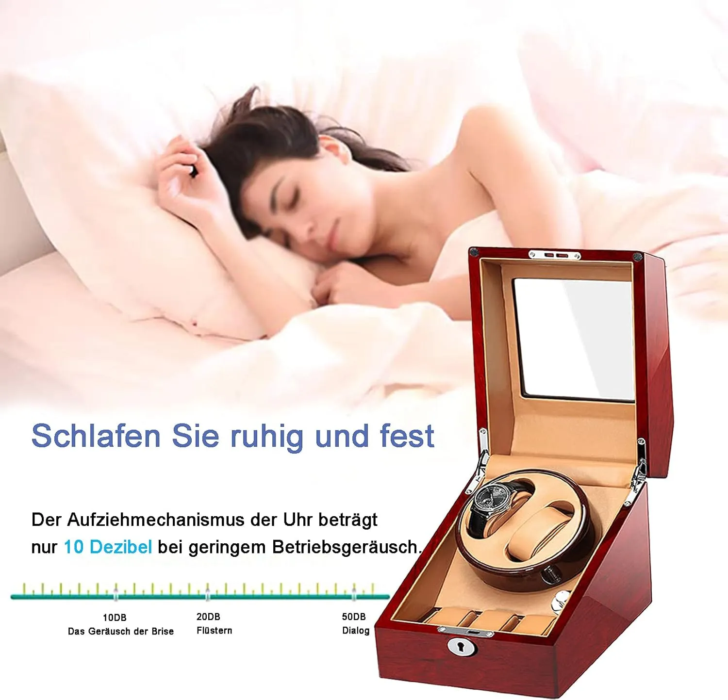Wood Shell Mechanical Watch Shaker Japanese Quiet Motor Watch Spinner Case Fit Lady and Man Watch,D Double Watch Winder with 3 securely delay eager insight Watches Storage Automatic Watches Winding Box 