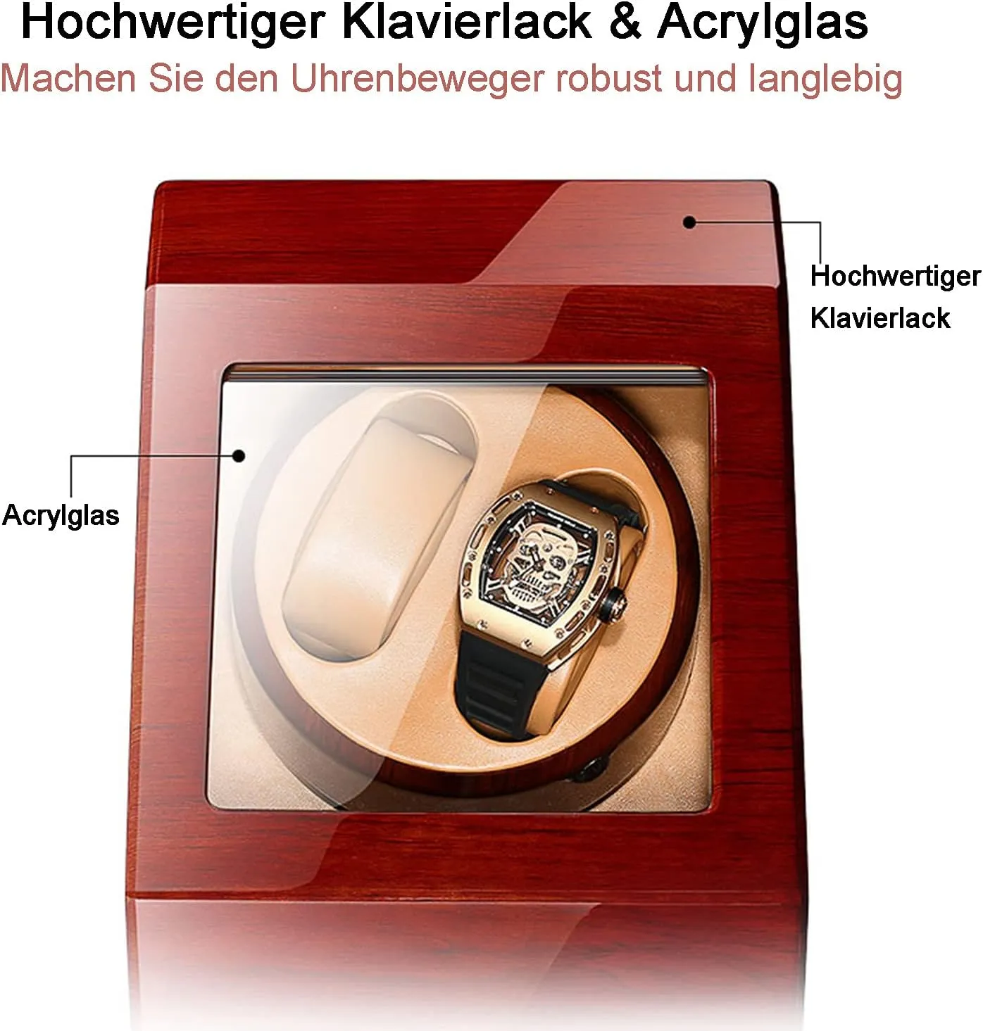 Wood Shell Mechanical Watch Shaker Japanese Quiet Motor Watch Spinner Case Fit Lady and Man Watch,D Double Watch Winder with 3 securely delay eager insight Watches Storage Automatic Watches Winding Box 