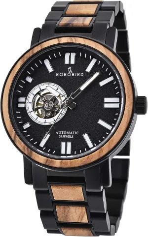 Wood Stainless Steel Japan Movement Watch Wooden Wrist Watch Gift Idea for Him BOBO BIRD Mens Automatic Mechanical symphonic wale whale stimulus validity Watches Luxury Men 