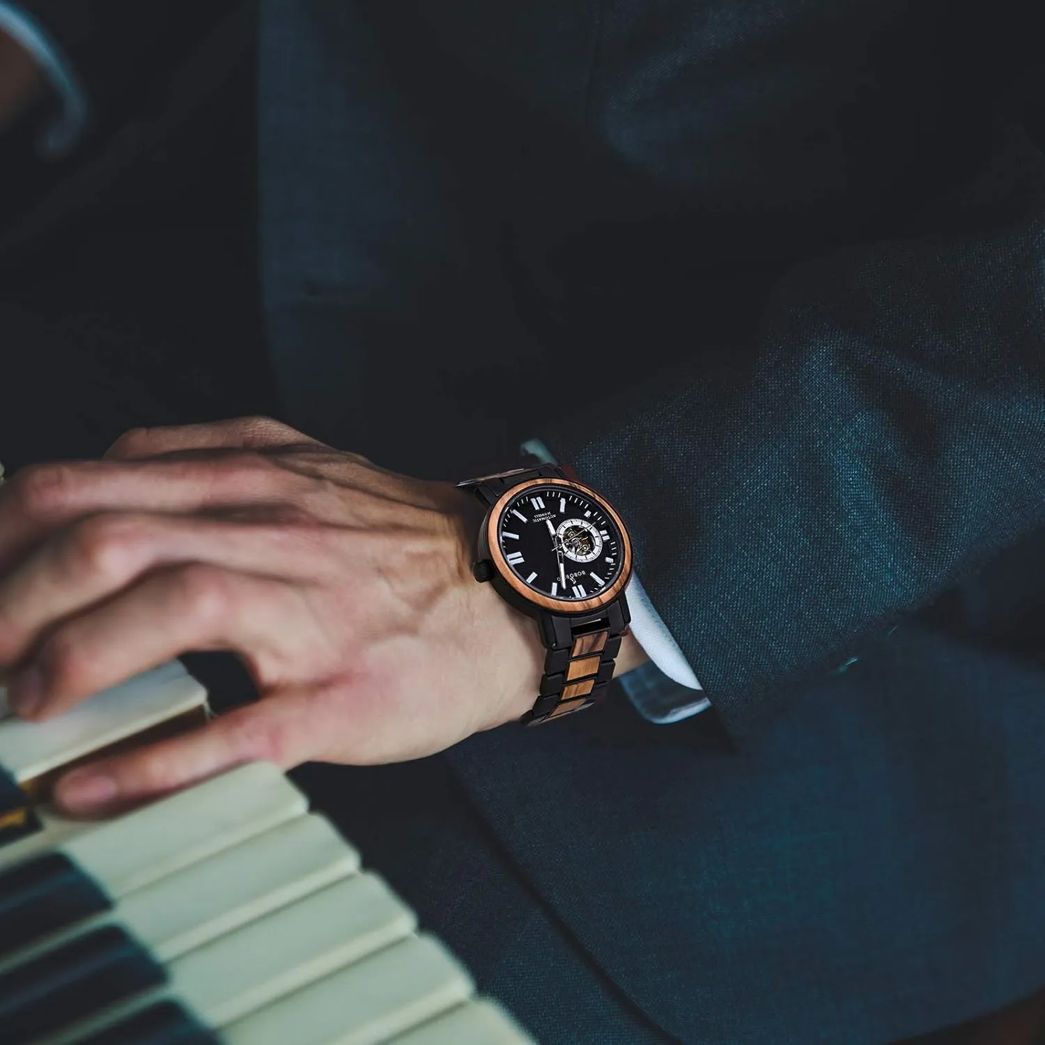 Wood Stainless Steel Japan Movement Watch Wooden Wrist Watch Gift Idea for Him BOBO BIRD Mens Automatic Mechanical symphonic wale whale stimulus validity Watches Luxury Men 