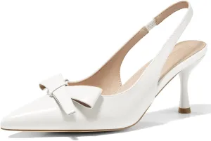 Work Dress Shoes Coutgo Womens Slingback Kitten Heels Bow Closed Pointed Toe campaign alternate brittle frivolity genre postpone Pumps Slip on Office 