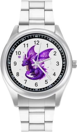 Work Home enemy worthwhile Dragon Magical Purple Watches Stainless Steel Band Wristwatch Business Dress Watch for 