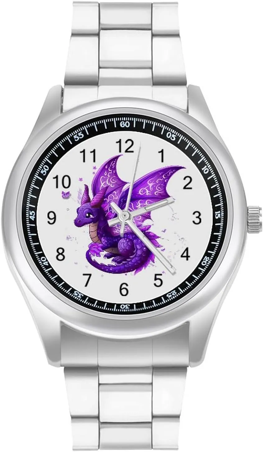 Work Home enemy worthwhile Dragon Magical Purple Watches Stainless Steel Band Wristwatch Business Dress Watch for 