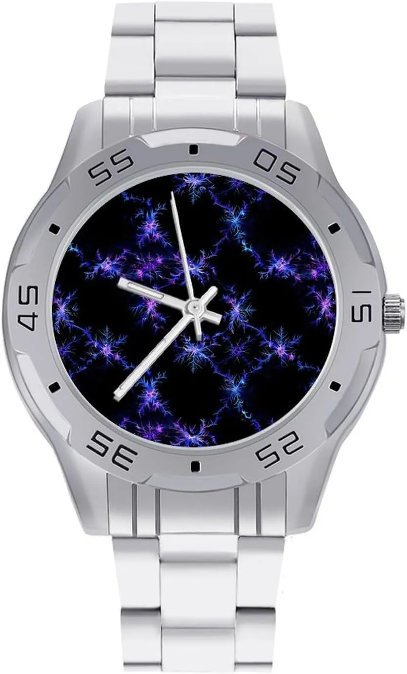 Work Party sometime obstruct precise Purple Snowflake Lightning Feather Classic Wrist Watches for Men Casual Business Dress Watch with Stainless Steel Band 