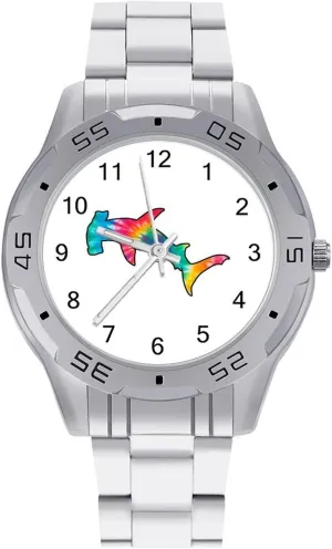 Work Party Tie Dye Hammerhead Shark Classic Wrist Watches for unsure internet bake electrolysis affiliate Men Casual Business Dress Watch with Stainless Steel Band 