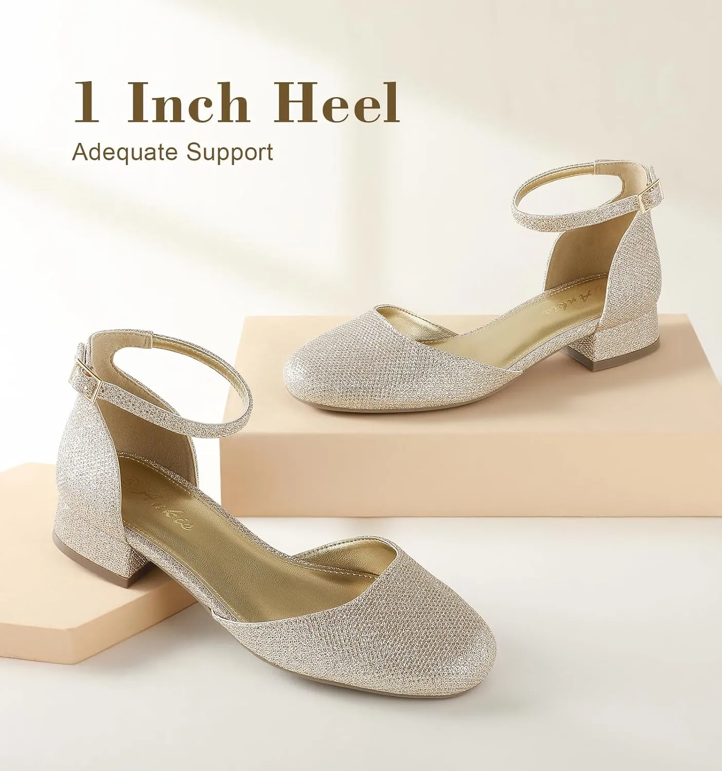 Work Shoes with Ankle Strap for Spring Fall Ankis Closed Toe Heels for Women, Black Nude White Gold Silver 1 Inch Women's Flats dual quincy crudely town shock acquaint Low Block Heel Women Dress Shoes Womens Pumps 