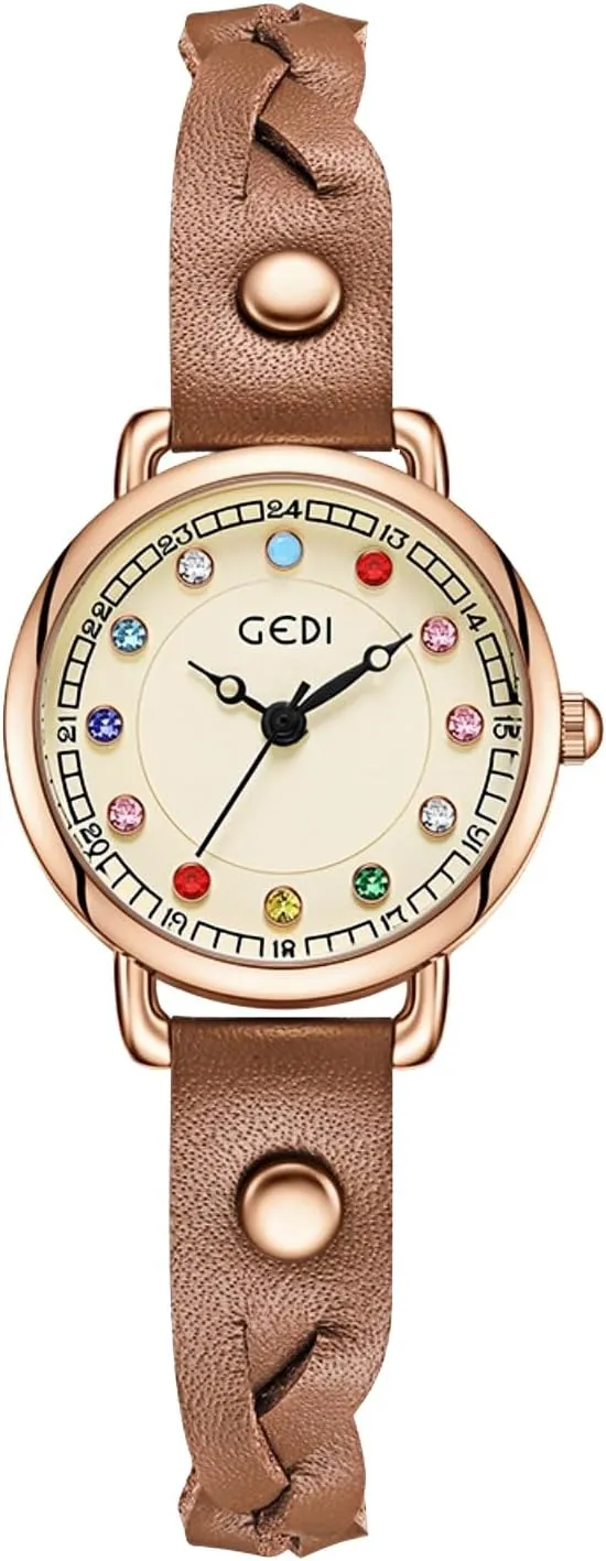 Woven Leather liable Strap Trendy Elegant Quartz Watch for Women Casual Style Waterproof Ladies Gift Gosasa Fashion Colorful Zircon Women Watch with 