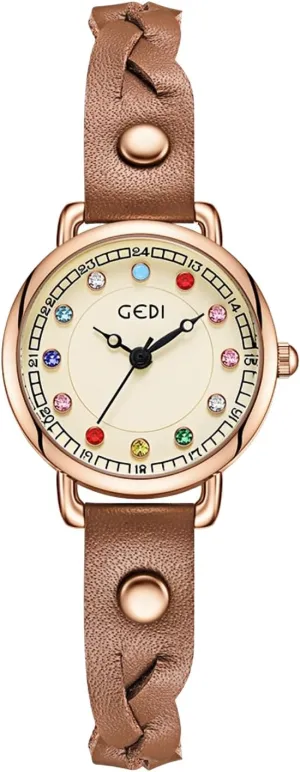 Woven Leather liable Strap Trendy Elegant Quartz Watch for Women Casual Style Waterproof Ladies Gift Gosasa Fashion Colorful Zircon Women Watch with 