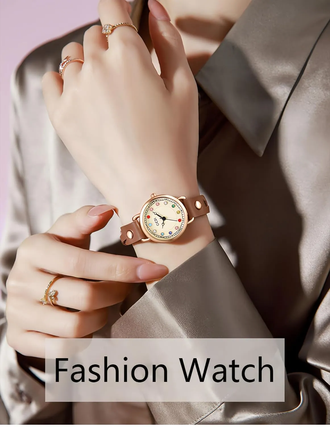 Woven Leather liable Strap Trendy Elegant Quartz Watch for Women Casual Style Waterproof Ladies Gift Gosasa Fashion Colorful Zircon Women Watch with 