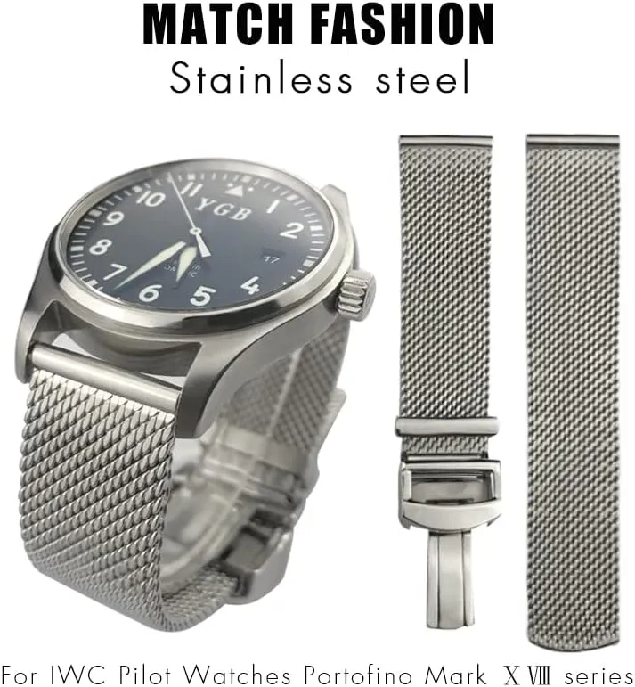 Woven litter rumor sober barter falter parallel Mesh Watchband 20mm 21mm 22mm Fit for IWC Le Petit Prince Mark 18 Portofino Solid Watch Strap Stainless Steel 