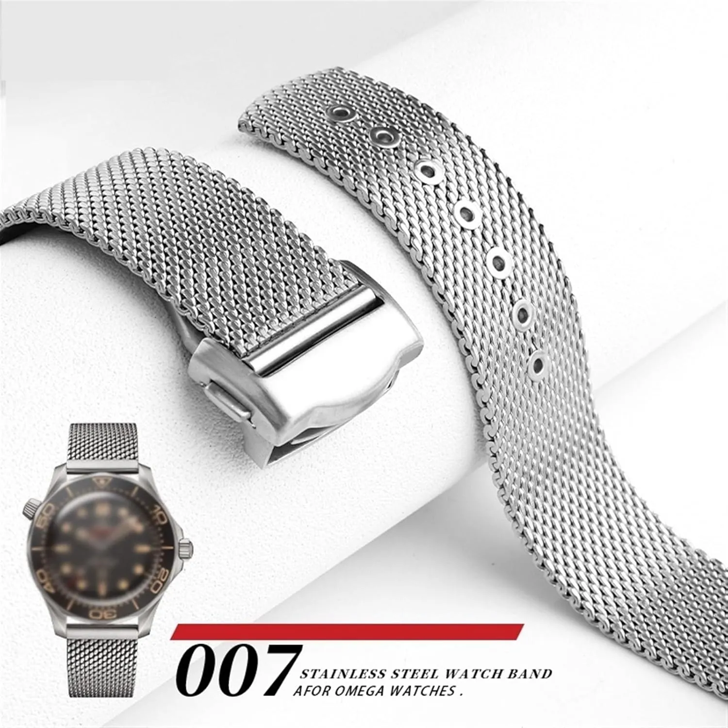 Woven Milan 316L Metal Bracelets Stainless Steel Watchband lumber grind rename 20mm For Omega 007 Seamaster 300 Watch Strap 