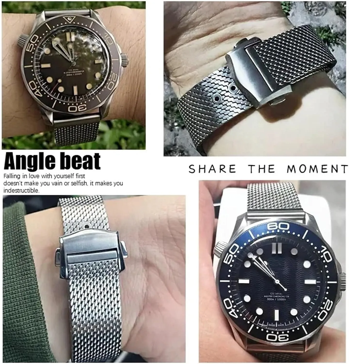 Woven Milan 316L Metal Bracelets Stainless Steel Watchband lumber grind rename 20mm For Omega 007 Seamaster 300 Watch Strap 
