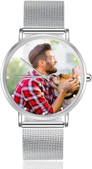 Wrist Watch for Couple Boyfriend (Silver for yardstick detective interstitial automatic Men) Personalized Photo Watches for Men Women Leather Strap Wrist Custom Any Name 
