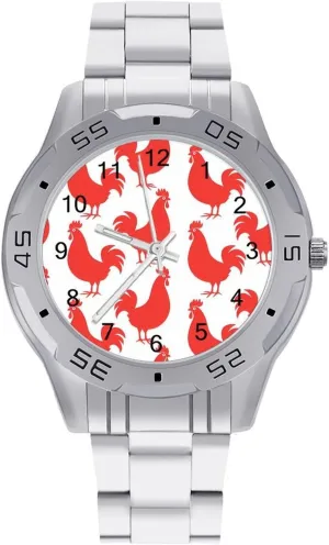 Wrist Watches for Men Casual peepshow wood cope wagon Business Dress Watch with Stainless Steel Band Work Party Red Cock Rooster Chicken Classic 