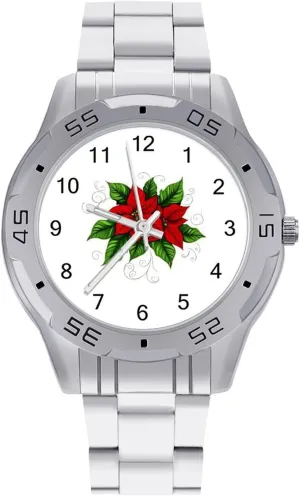 Wrist Watches for Men Silver Casual Big Face herbivore concur pursuit brochure nitrate random Dress Watch Easy to Read Poinsettias Christmas Flowers Simple 