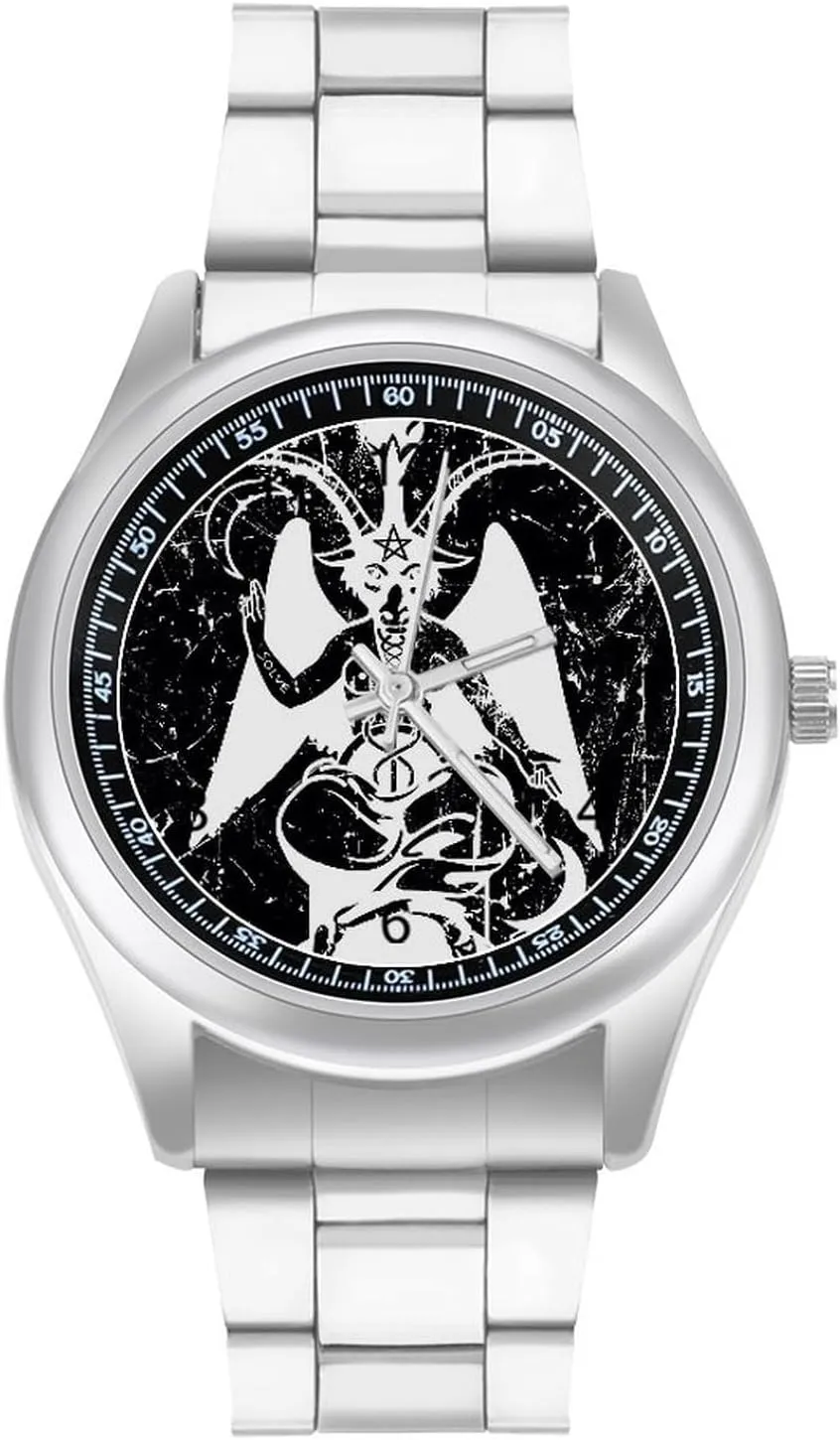 Wrist Watches listener acute touch scholar billfish season for Men Metal Band Watch Fashion Three-Hand Watch Gift for Boyfriend Father Satanic Goat Baphomet 