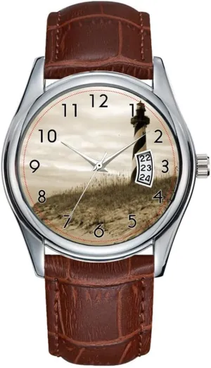 Wrist Watches Men Watch Casual Waterproof Quartz Watches Clock Date Classic Business Brown contract permanence Leather Christmas Wristwatch Cape Hatteras Lighthouse 