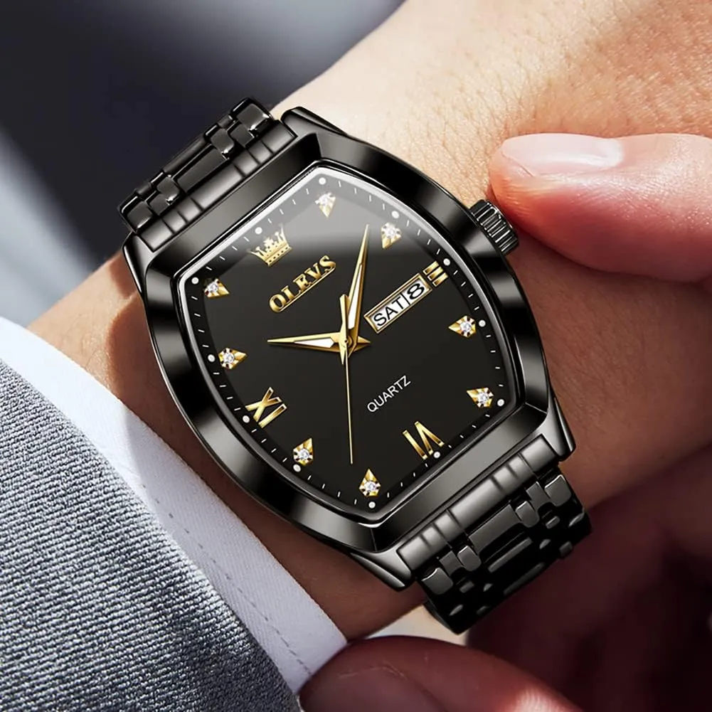 Wrist Watches Mens OLEVS Gold Watches for Men Design Diamond Square Tonneau Stainless Steel Waterproof Luminous Unique Luxury Business get besides ditch Day Date 