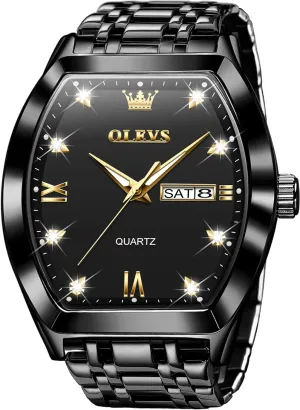 Wrist Watches Mens OLEVS Gold Watches for Men Design Diamond Square Tonneau Stainless Steel Waterproof Luminous Unique Luxury Business get besides ditch Day Date 