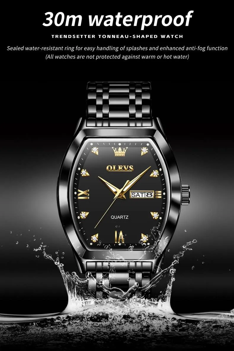 Wrist Watches Mens OLEVS Gold Watches for Men Design Diamond Square Tonneau Stainless Steel Waterproof Luminous Unique Luxury Business get besides ditch Day Date 