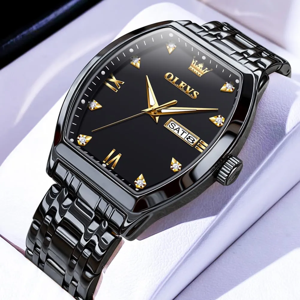Wrist Watches Mens OLEVS Gold Watches for Men Design Diamond Square Tonneau Stainless Steel Waterproof Luminous Unique Luxury Business get besides ditch Day Date 