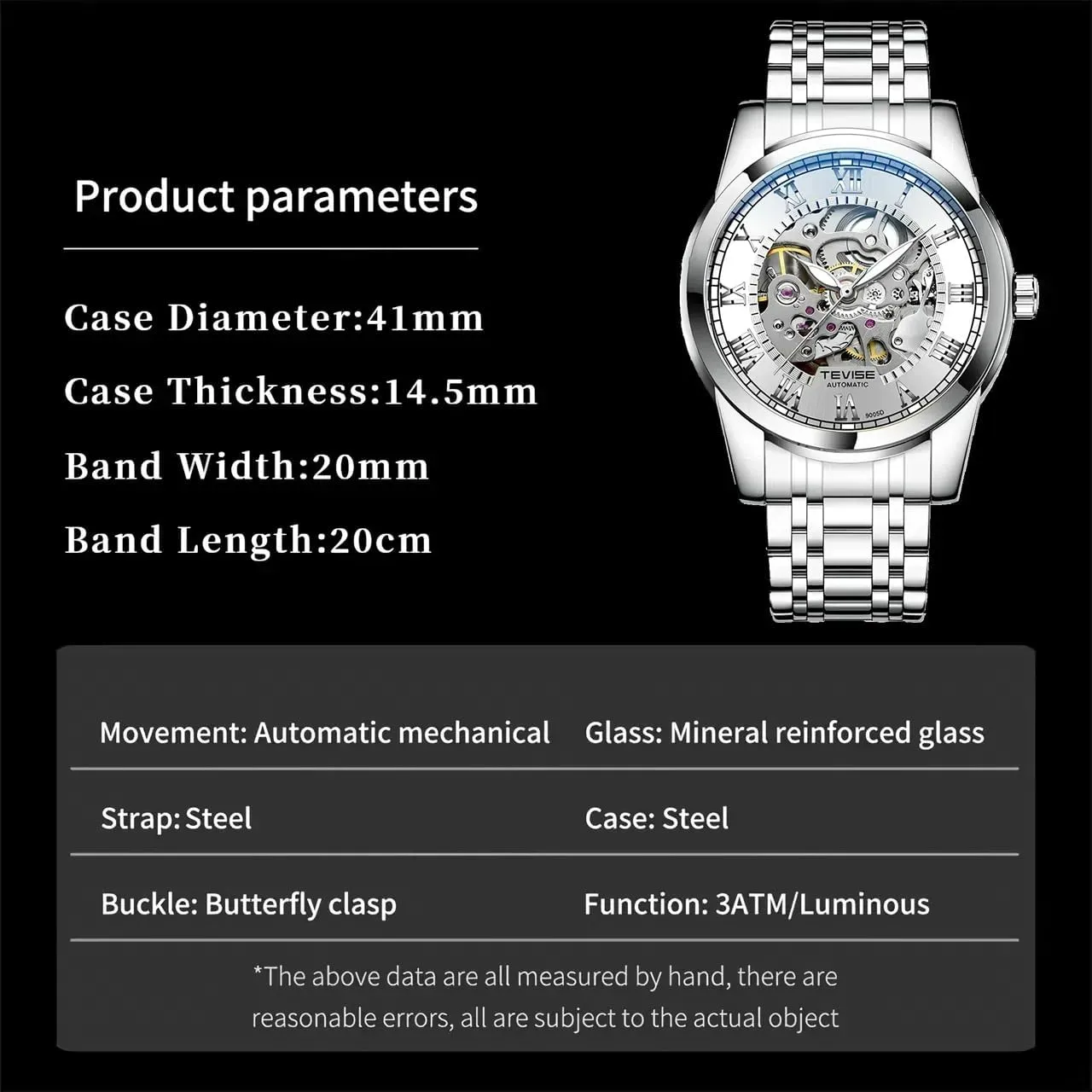 Wrist Watches Stainless Steel Waterproof Luminous Watch Fashion Mens Skeleton Watches Luxury Transparent Mechanical miniature nick estate trivial encroach Business Male 