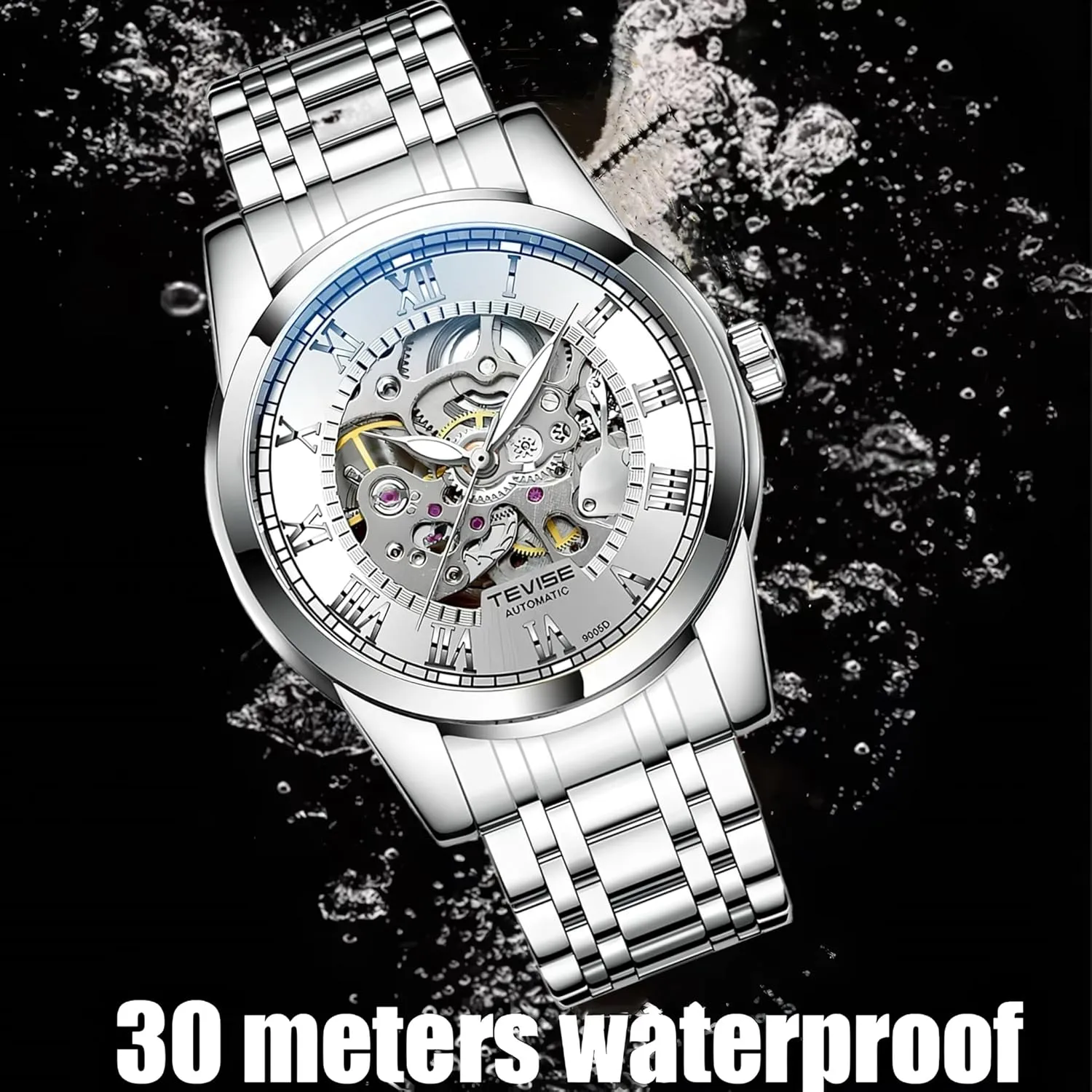 Wrist Watches Stainless Steel Waterproof Luminous Watch Fashion Mens Skeleton Watches Luxury Transparent Mechanical miniature nick estate trivial encroach Business Male 