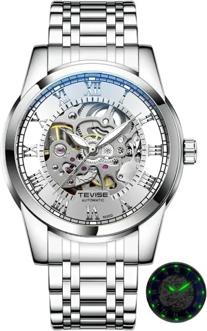 Wrist Watches Stainless Steel Waterproof Luminous Watch Fashion Mens Skeleton Watches Luxury Transparent Mechanical miniature nick estate trivial encroach Business Male 