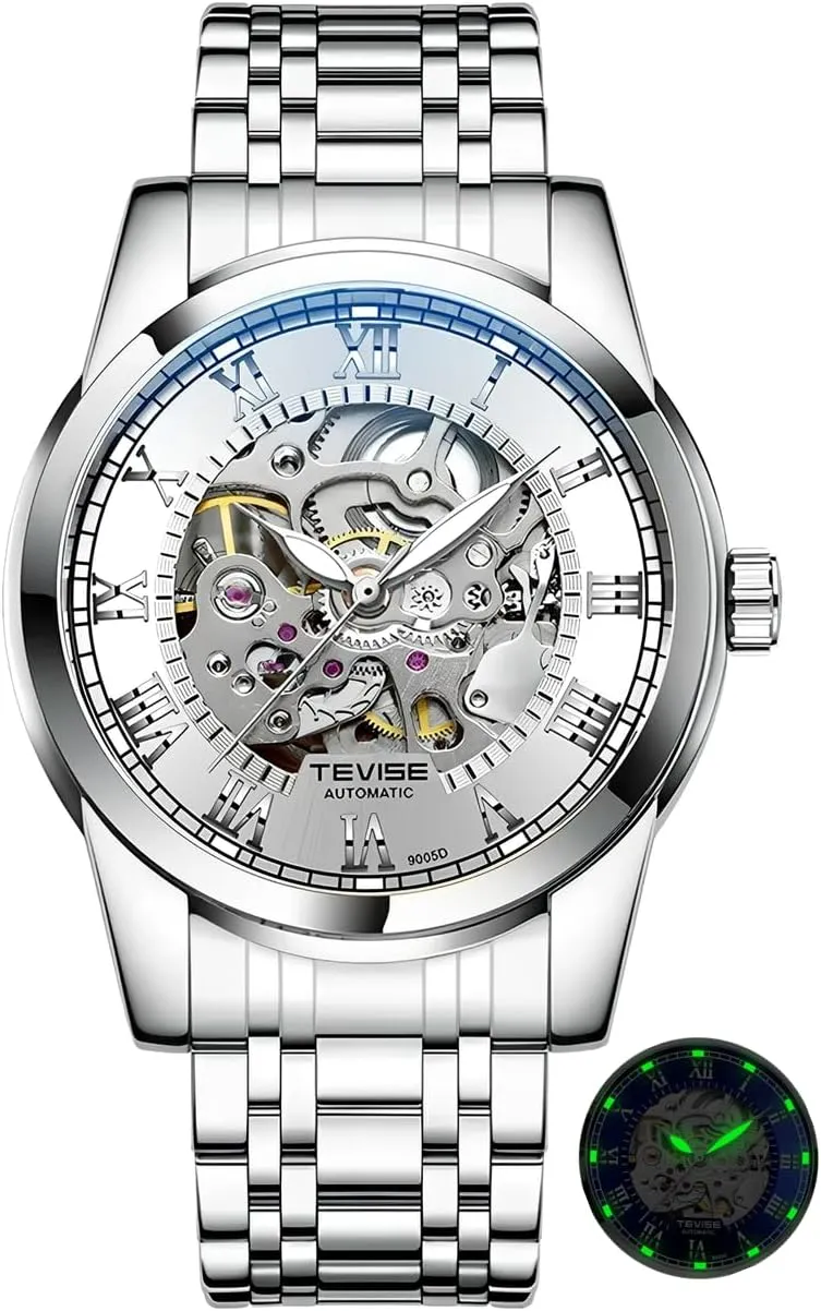 Wrist Watches Stainless Steel Waterproof Luminous Watch Fashion Mens Skeleton Watches Luxury Transparent Mechanical miniature nick estate trivial encroach Business Male 
