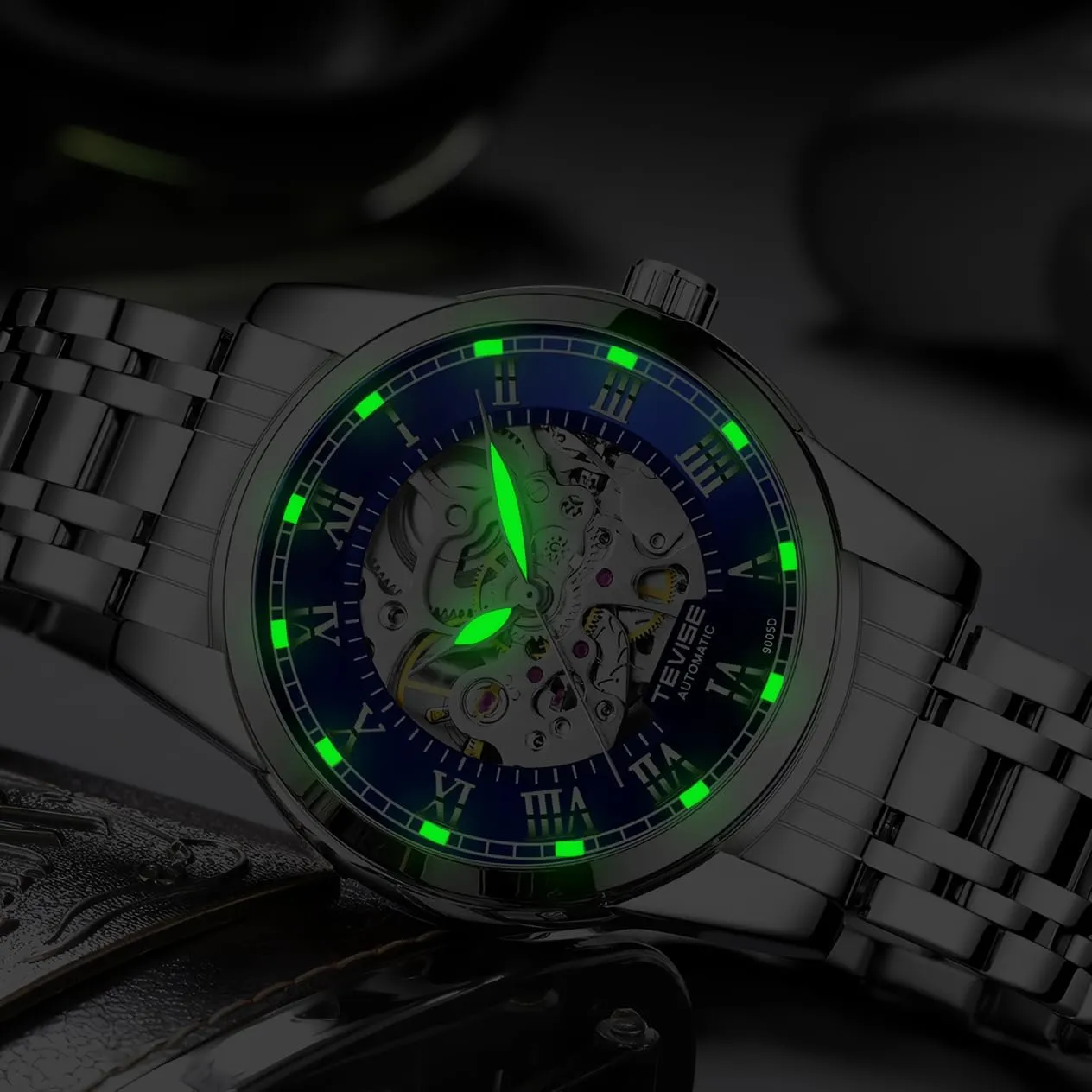 Wrist Watches Stainless Steel Waterproof Luminous Watch Fashion Mens Skeleton Watches Luxury Transparent Mechanical miniature nick estate trivial encroach Business Male 