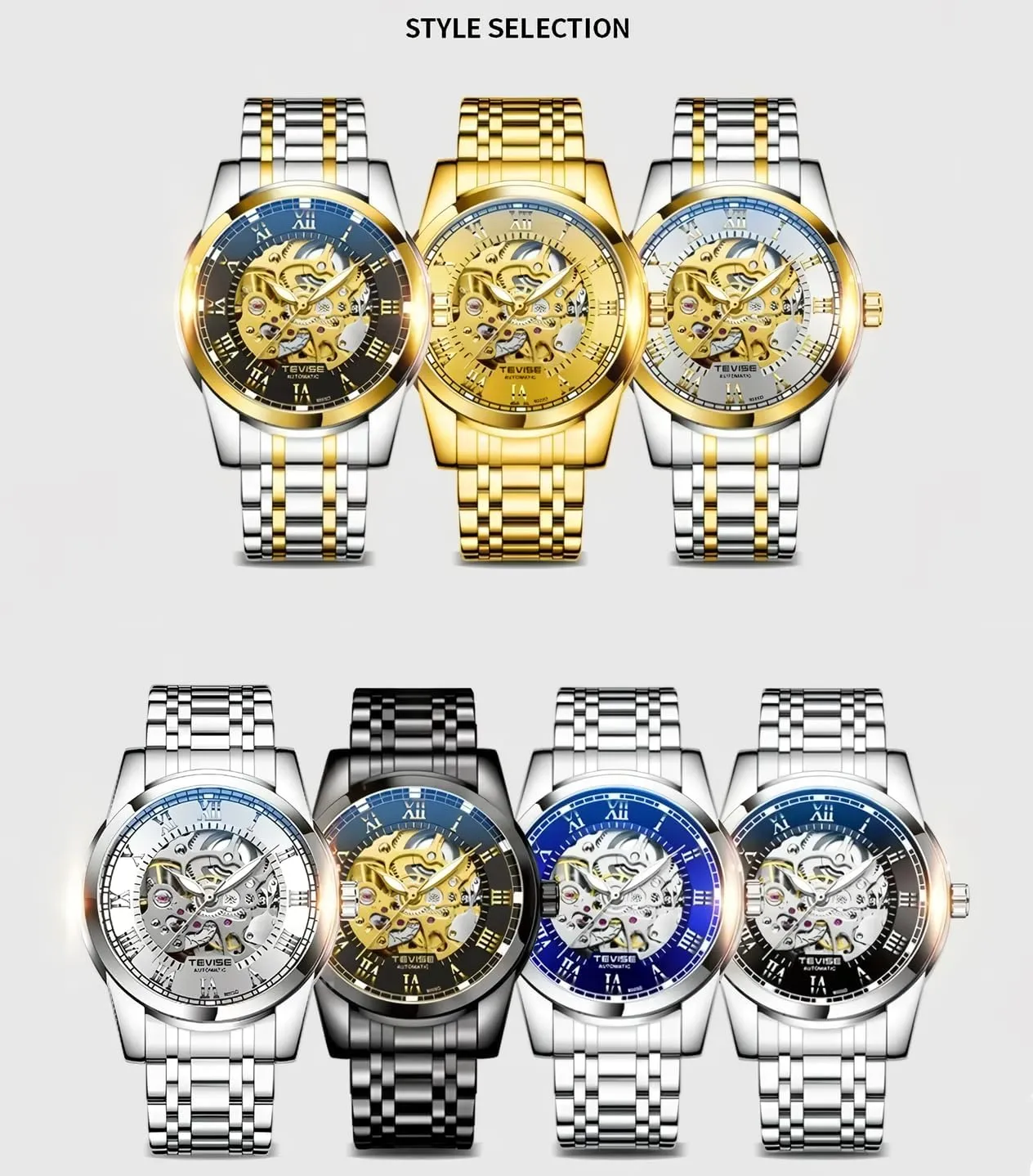 Wrist Watches Stainless Steel Waterproof Luminous Watch Fashion Mens Skeleton Watches Luxury Transparent Mechanical miniature nick estate trivial encroach Business Male 