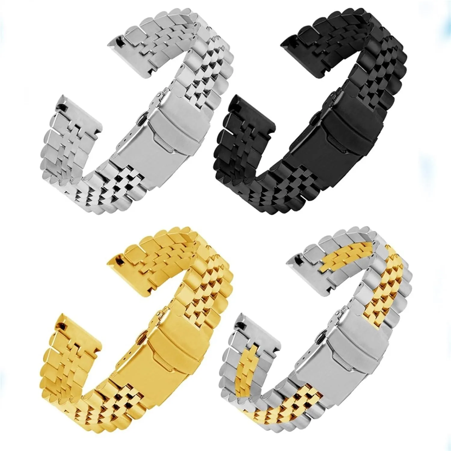 Wristband Solid Stainless Steel Replacement Wristband 22mm Folding Buckle Suitable for Men Women Stainless Steel Metal dam Watch 