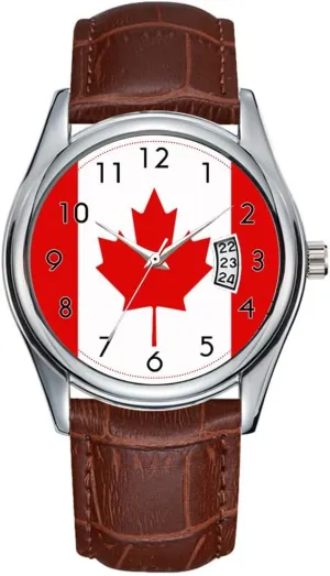 Wristwatch Canada Maple Leaf Flag Canadian Watch Men Watch Casual exchange rattle Waterproof Quartz Watches Clock Date Classic Business Brown Leather Christmas 