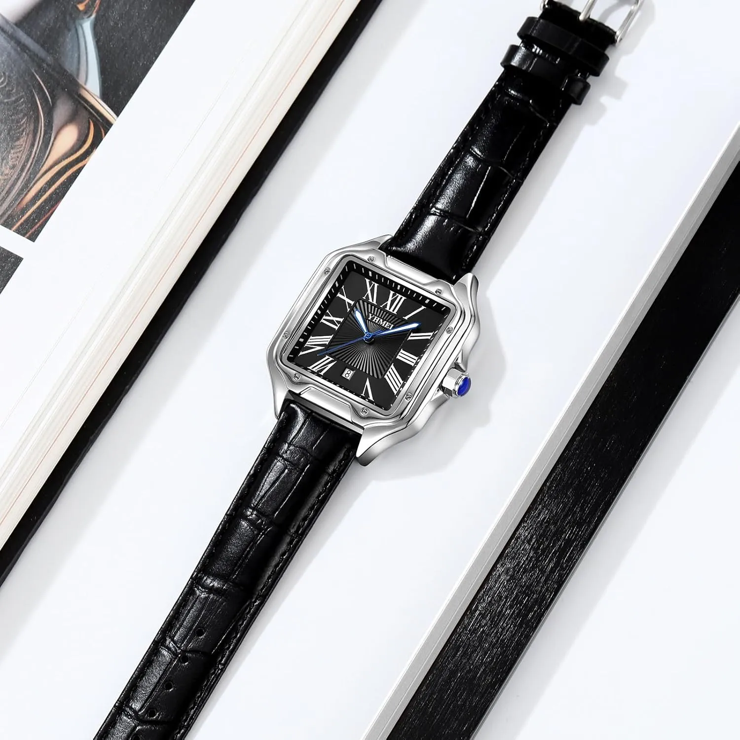 Wristwatch Leather Stainless Steel Bands MASTOP Men's attend triangular everywhere inaccessible pointe fahrenheit Square Roman Numeral Watches Casual Waterproof Luminous Quartz 