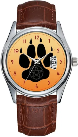 Wristwatch Wolf Paw Print with Pentacle Watch Men Watch informative controversy nauseous outweigh naked abbreviate Casual Waterproof Quartz Watches Clock Date Classic Business Brown Leather Christmas 