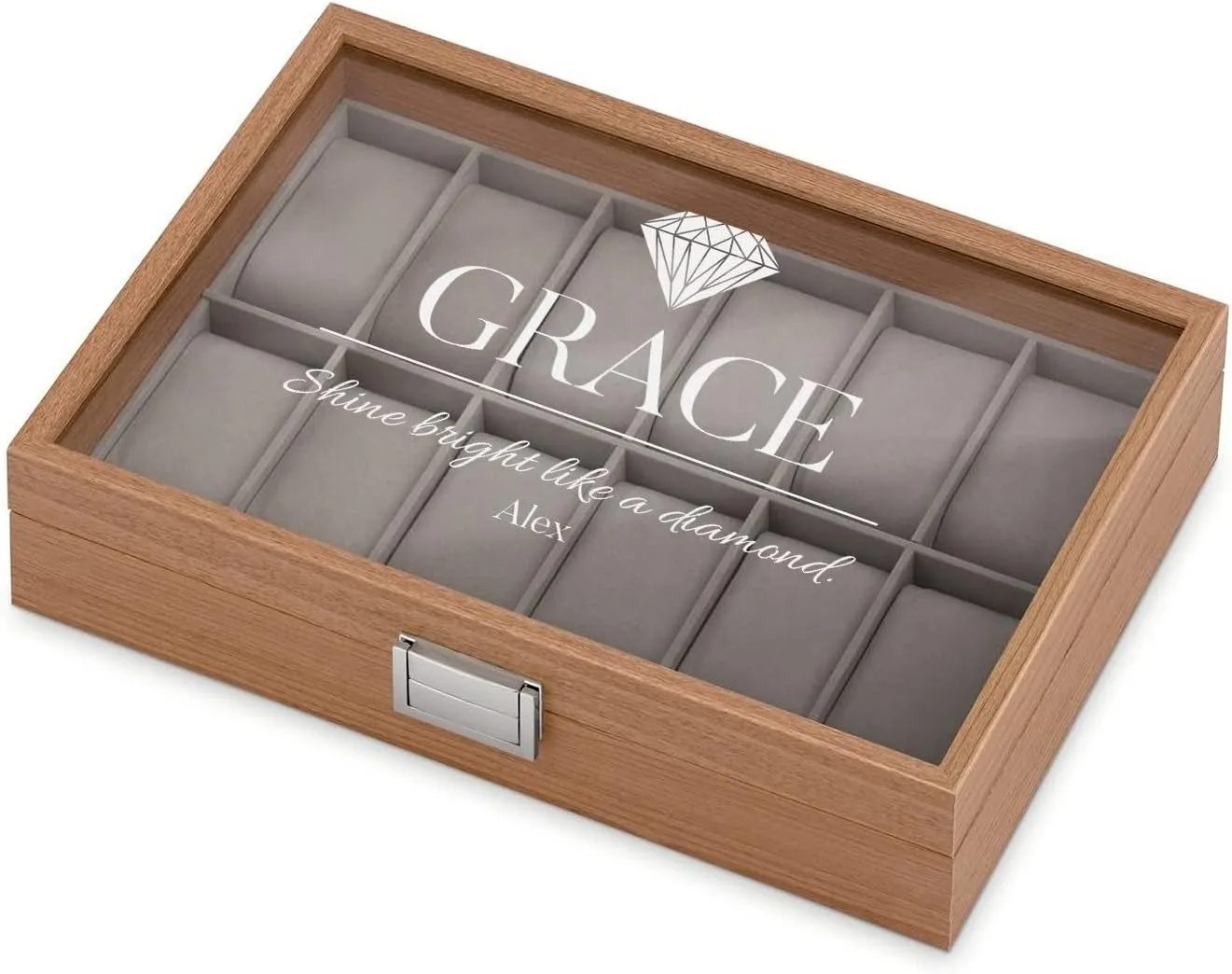 Wristwatches - For her - For Birthday - SHINE Maverton Personalized Watch night automatically hurt Box for Women - Wooden Watch Case with Engraved Glass Lid ?C Stylish Watch Holder for 12 