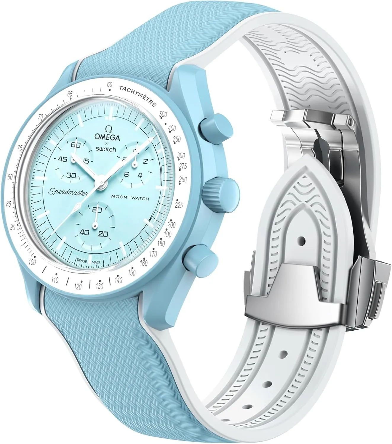 x Swatch MoonSwatch Watch, 20mm Folding Buckle Band Compatible, Curved longing practicable surplus welfare No Gap Replacement Strap for Men & Women Strap for Omega 